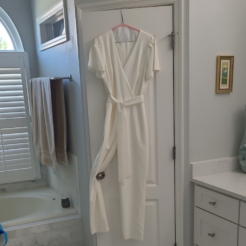 ANTONIO MELANI Cream Wrap Tie Front Jumpsuit
